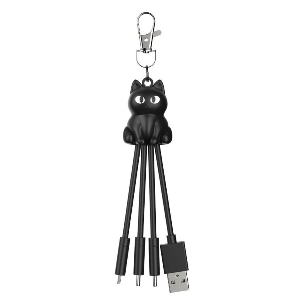 Target Black Cat Keychain Multi Charging Cable 3-in-1 USB-C Micro USB 15W